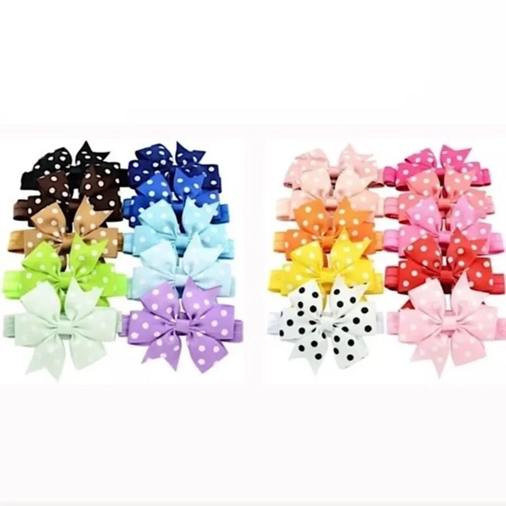 -20- HEADBANDS with 3.5” Polka Dot Pinwheel Bows - Rainbow Assortment